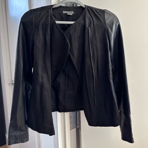 Vince Black Leather & Linen Zip Blazer Jacket, GREAT!